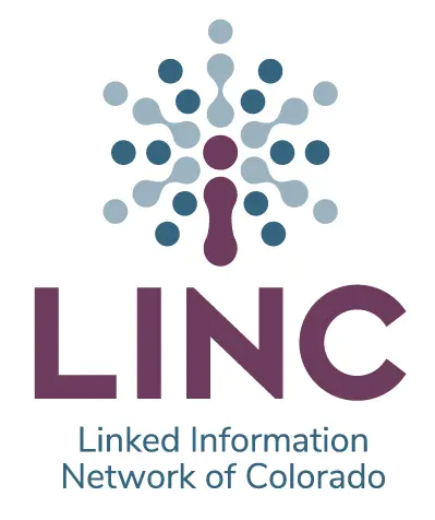 Vertical logo of the Linked Information Network of Colorado, LINC.
