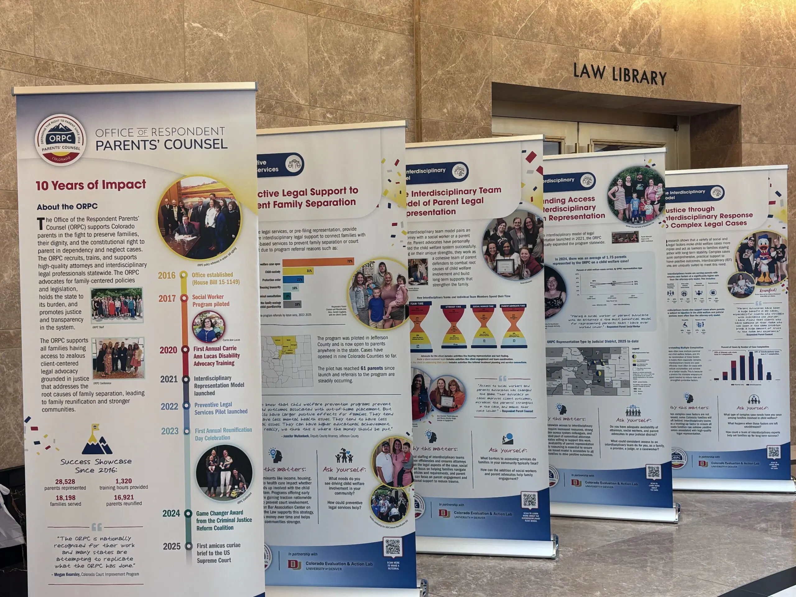 life-size banners showcase the orpc's impact on families throughout 10 years of service