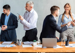 colleagues discussing business project